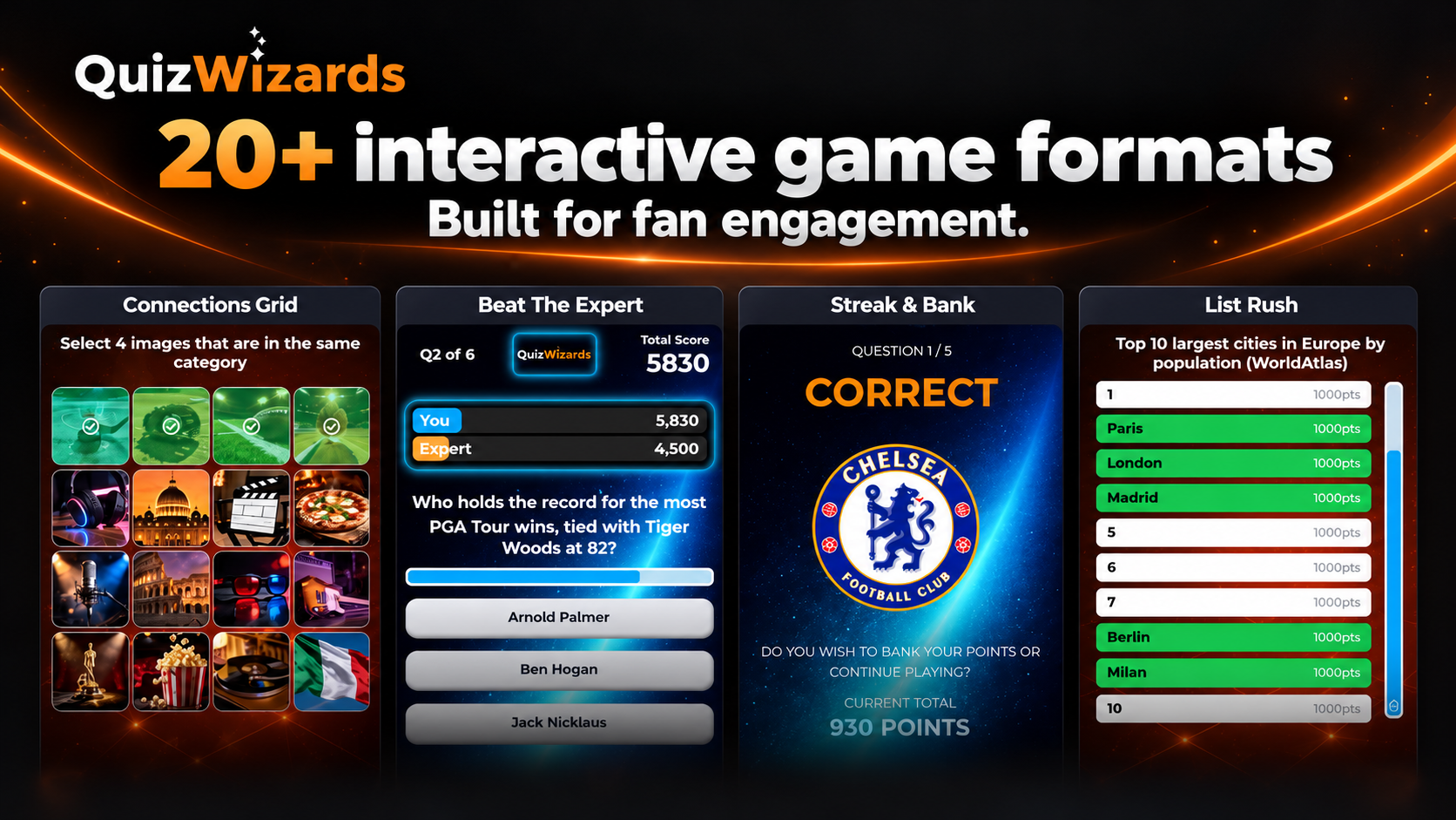 QuizWizards launches 20+ interactive game formats for fan engagement