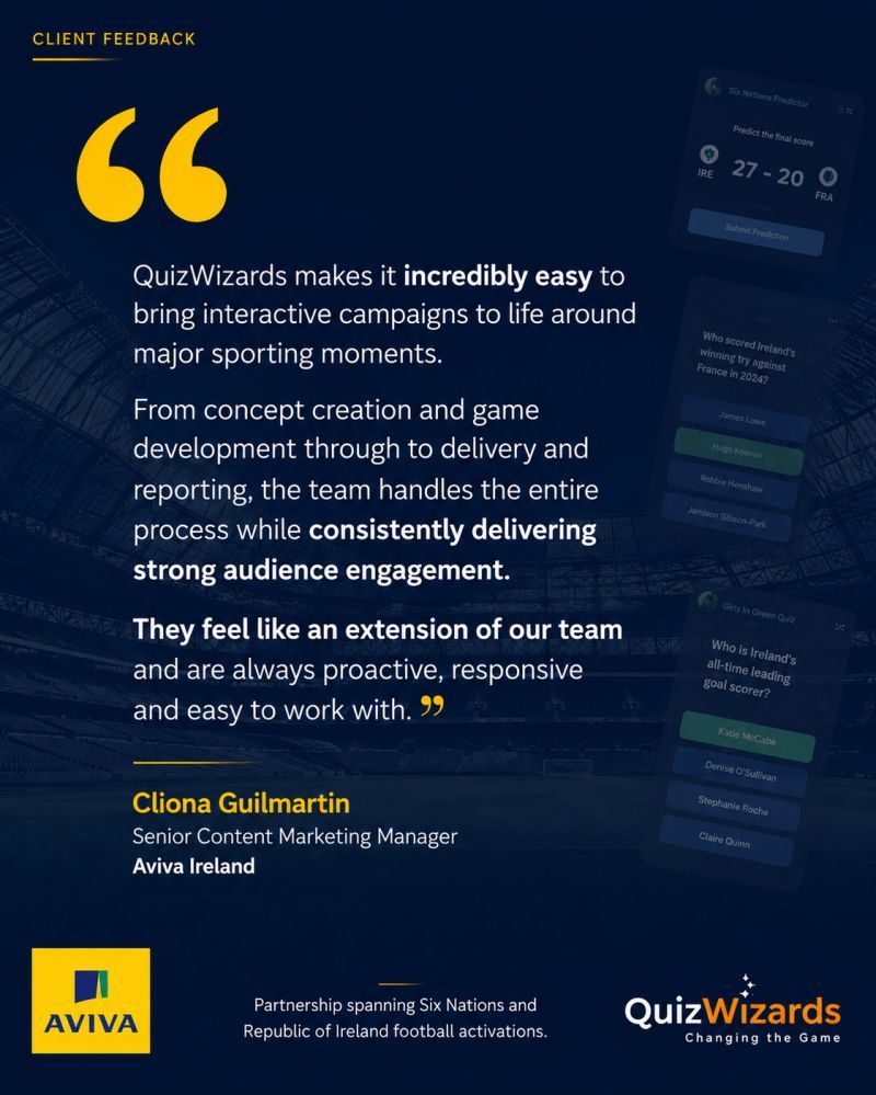 Cliona Guilmartin of Aviva Ireland shares her feedback on working with QuizWizards